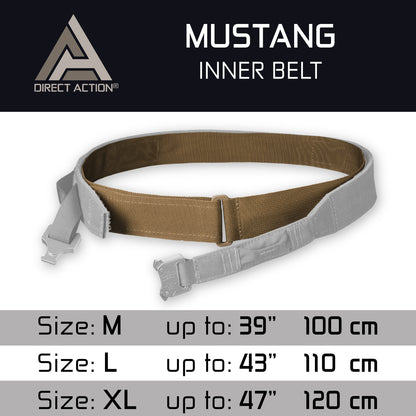 חגורה טקטית, חגורה פנימית, חגורת Mustang Inner Belt, חגורה של Direct Action, חגורה לחיילים, חגורה לשימוש טקטי, חגורה עמידה, חגורה למטווחים, חגורה לנשיאת ציוד, חגורה עם סקוץ', חגורה למכנסיים טקטיים