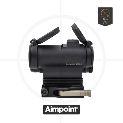 Aimpoint® CompM5s כוונת RED DOT קומפקטית, כוונת עמידה במים, כוונת עם חיי סוללה של 50,000 שעות, כוונת עם עדשות מתקדמות וטכנולוגיית ACET, כוונת עמידות בטמפרטורות קיצוניות, כוונת עם מכסי עדשה נפתחים